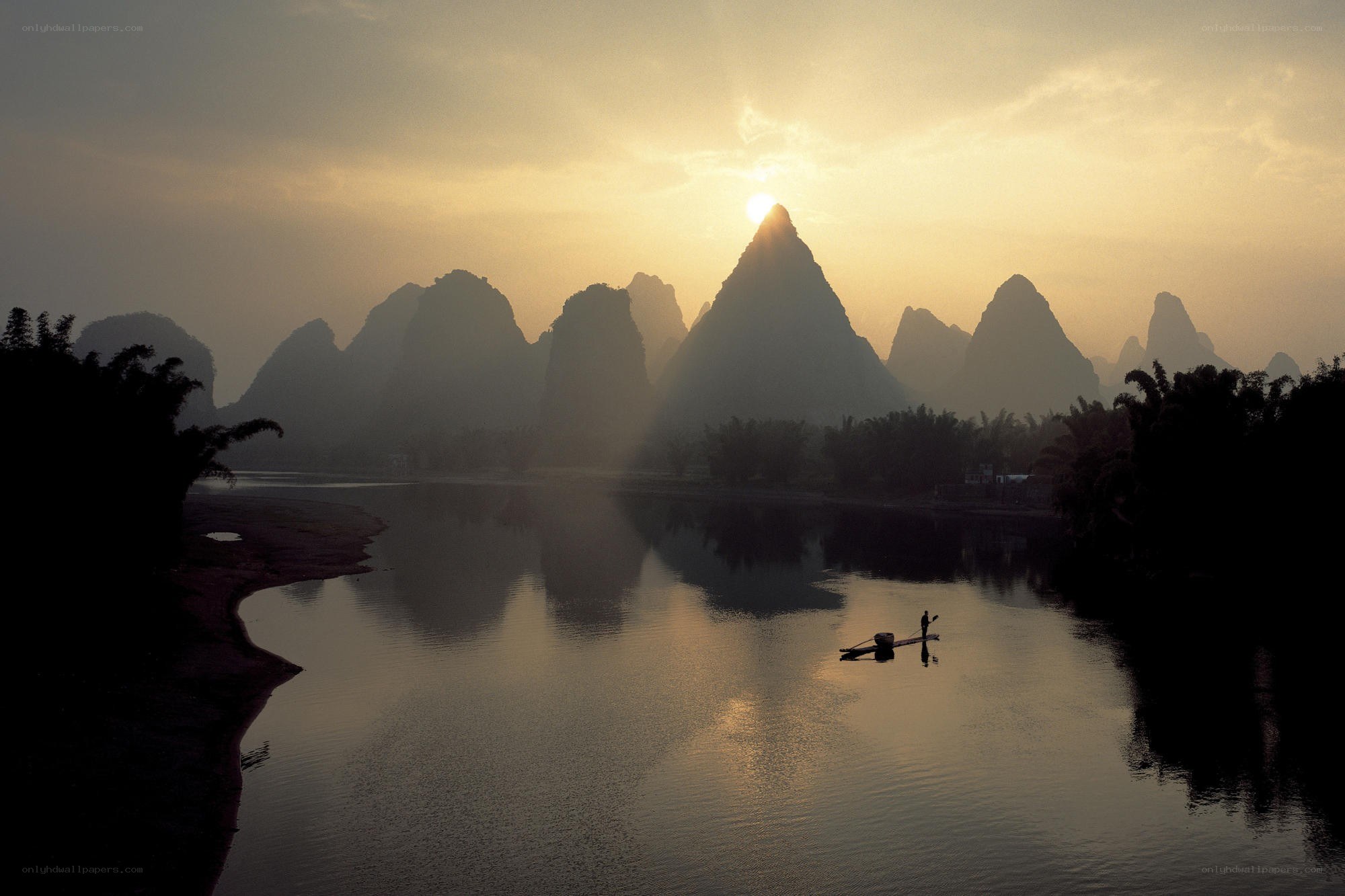 Sunset over karst mountains