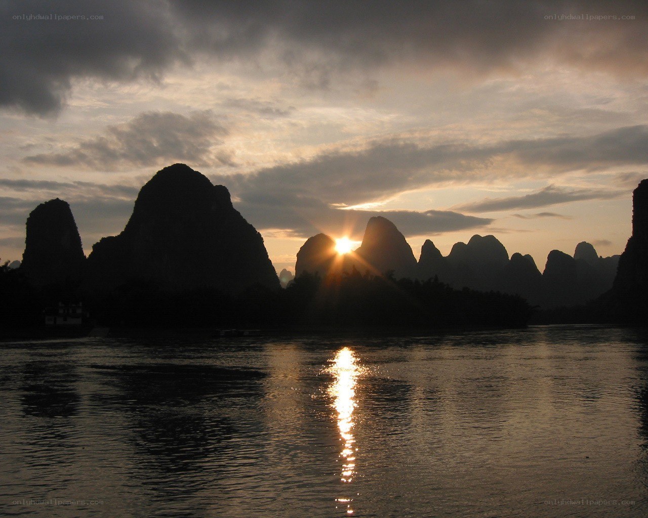 Sunset over karst mountains