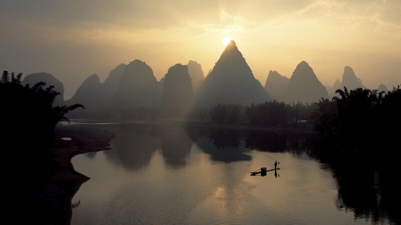 Sunset over karst mountains