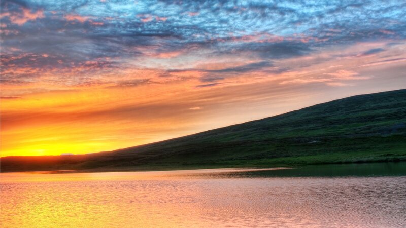 Sunset over Lake and Hill — Orange
