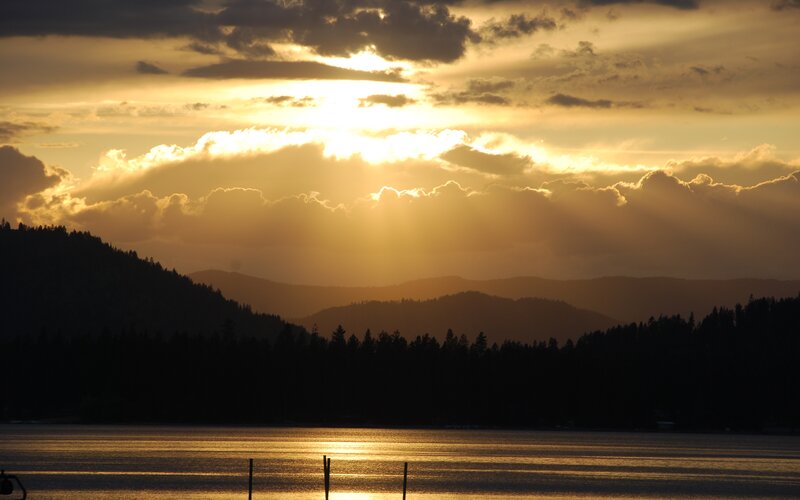 Sunset over Lake and Mountains — Gold