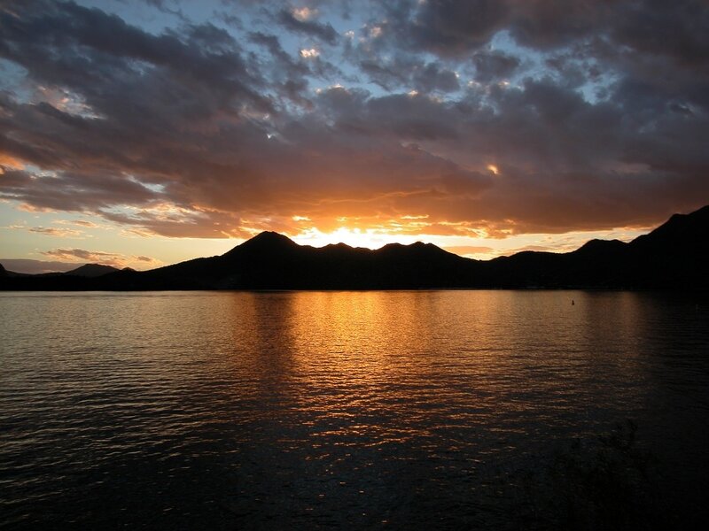 Sunset over Lake and Mountains — Orange