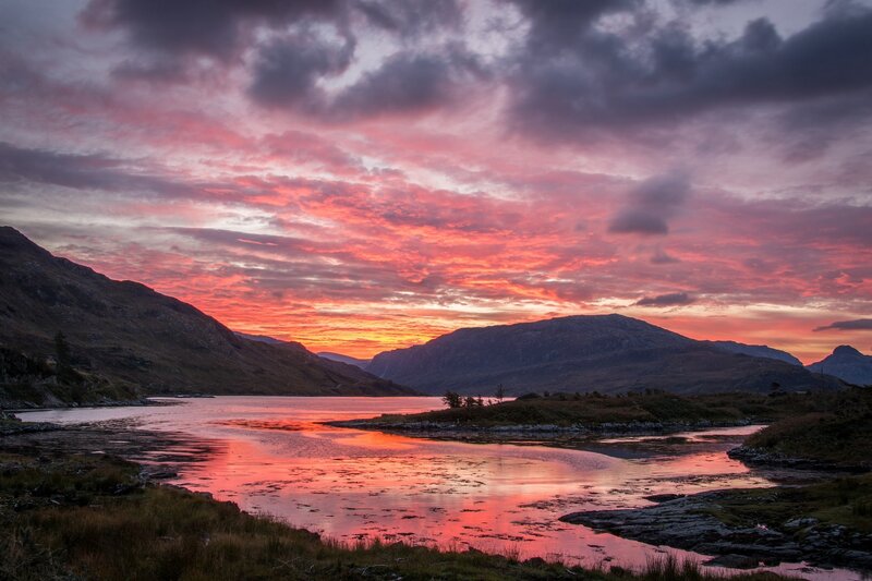 Sunset over Lake and Mountains — Pink