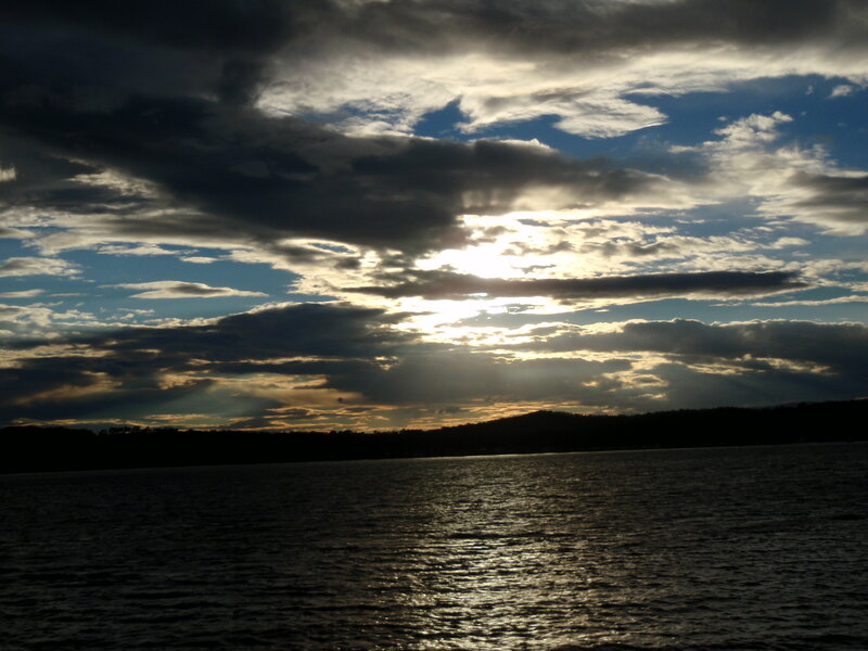 Sunset over Lake — Blue, Dramatic, Photograph, Clouds, Sun