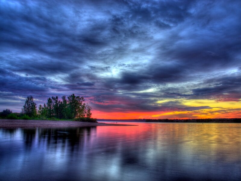 Sunset over Lake — Blue, Dramatic, Photograph, Clouds