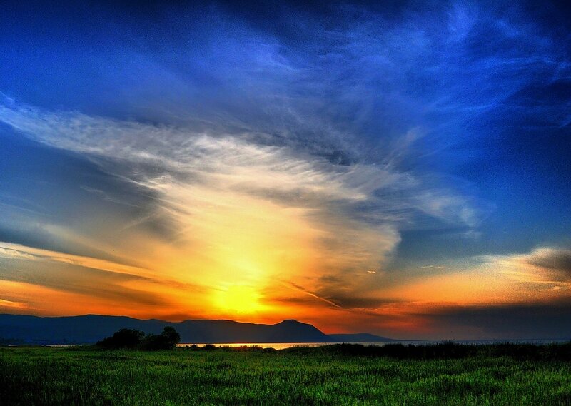 Sunset over Lake — Blue, Dramatic, Photograph, Mountains