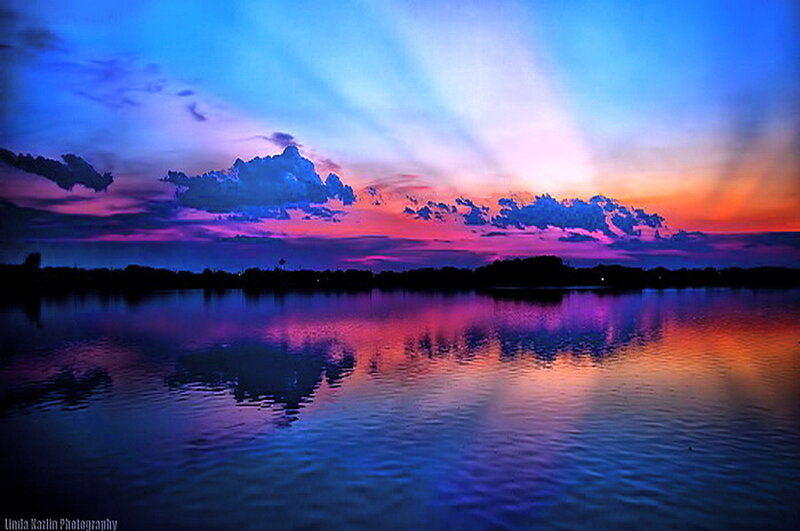 Sunset over Lake — Blue, Dramatic, Photograph, Sky, Clouds