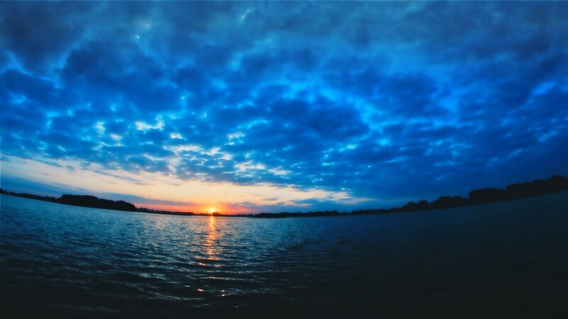 Sunset over Lake — Blue, Dramatic, Photograph, Sun, Clouds
