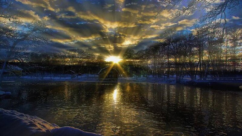 Sunset over Lake — Blue, Dramatic, Photograph, Sun, Trees