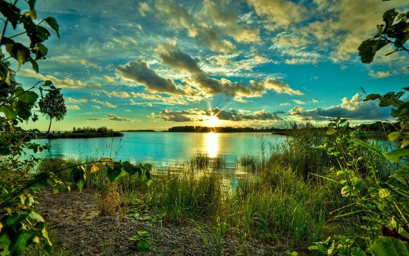 Sunset over Lake — Blue, Green