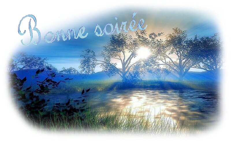 Sunset over Lake — Blue, Serene, Digital Art