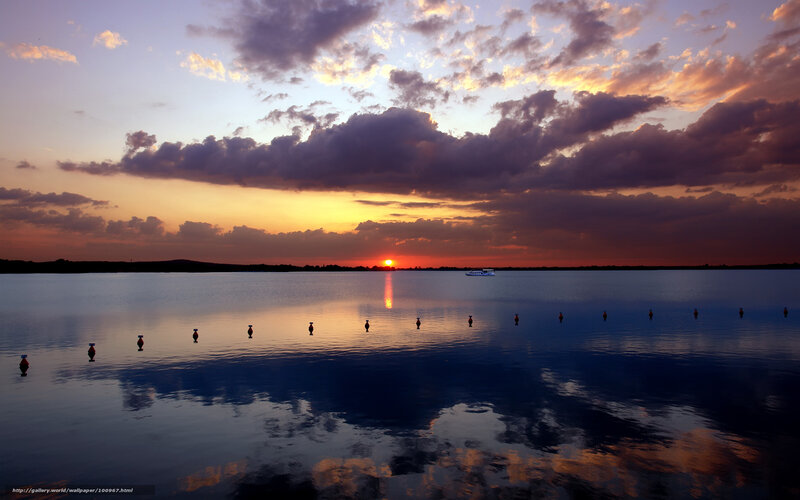 Sunset over Lake — Blue, Serene, Photograph, Boat