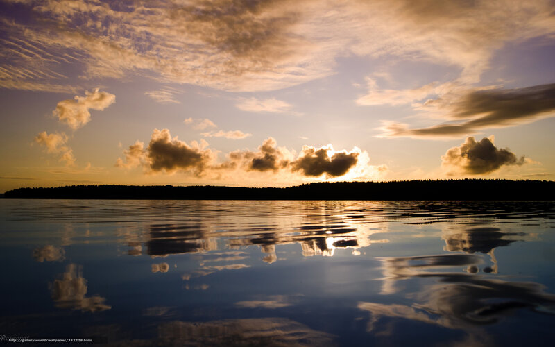 Sunset over Lake — Blue, Serene, Photograph, Clouds, Forest