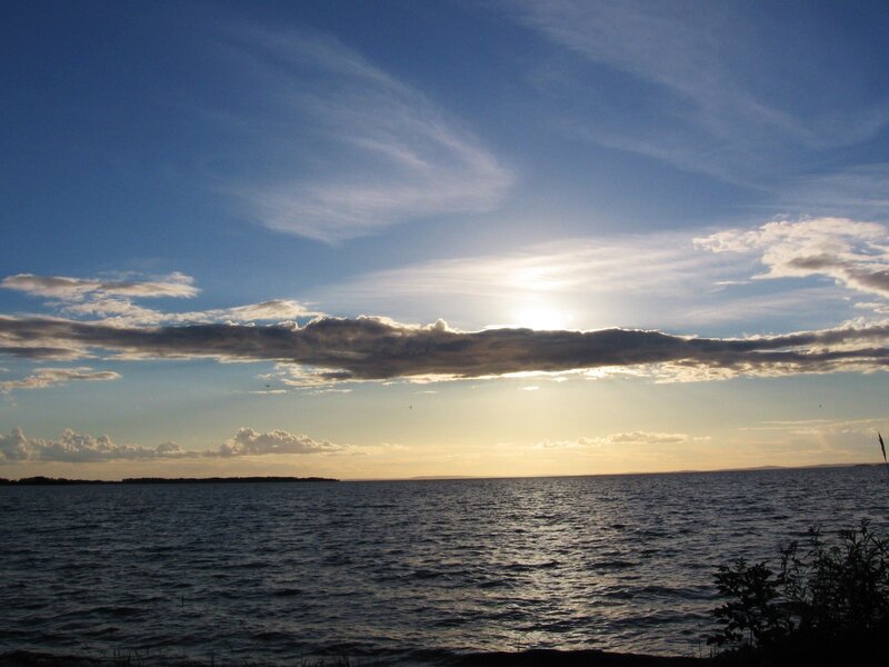 Sunset over Lake — Blue, Serene, Photograph, Clouds, Water, Sky
