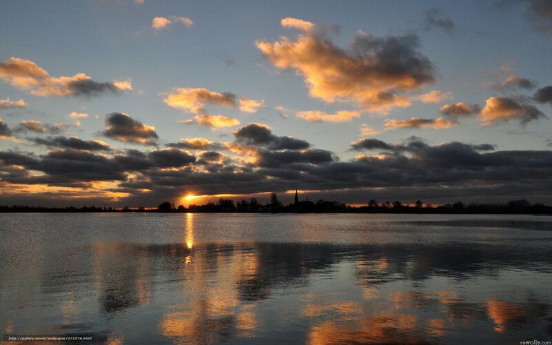 Sunset over Lake — Blue, Serene, Photograph, Clouds, Water