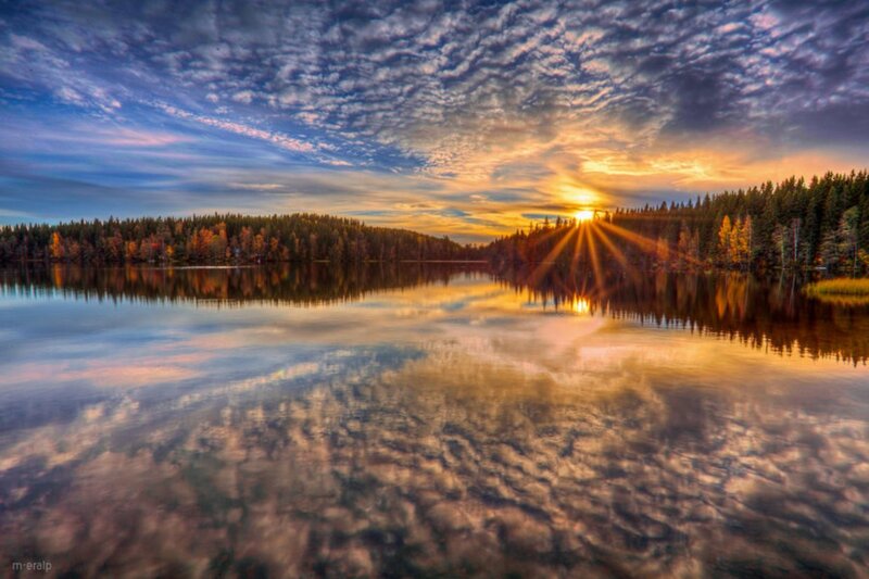 Sunset over Lake — Blue, Serene, Photograph, Forest