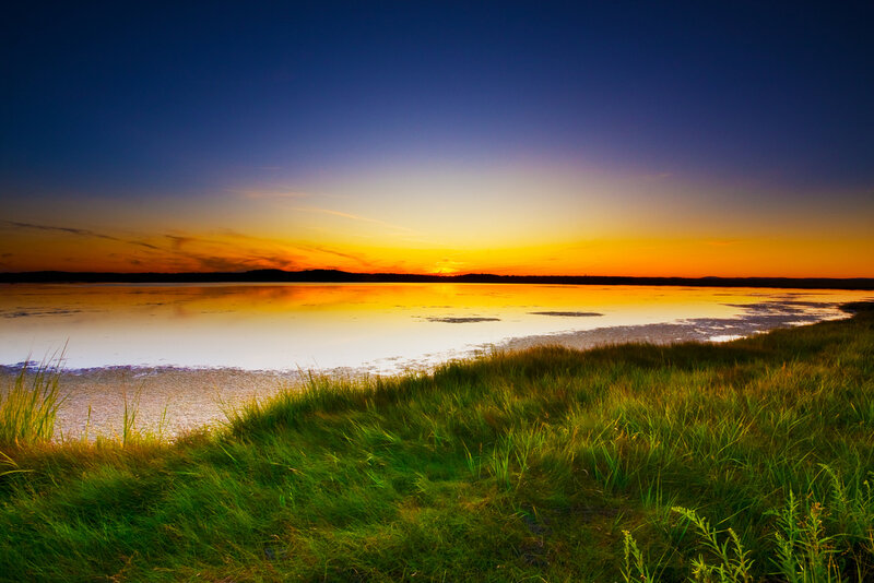 Sunset over Lake — Blue, Serene, Photograph, Grass