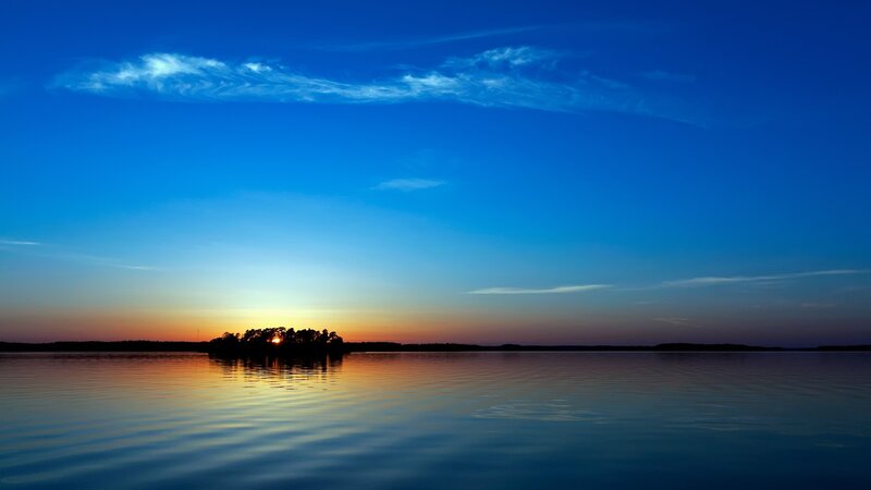 Sunset over Lake — Blue, Serene, Photograph, Island