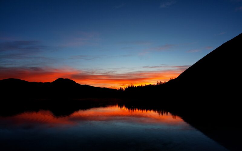Sunset over Lake — Blue, Serene, Photograph, Mountains