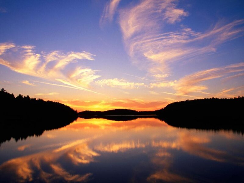Sunset over Lake — Blue, Serene, Photograph, Sky, Clouds