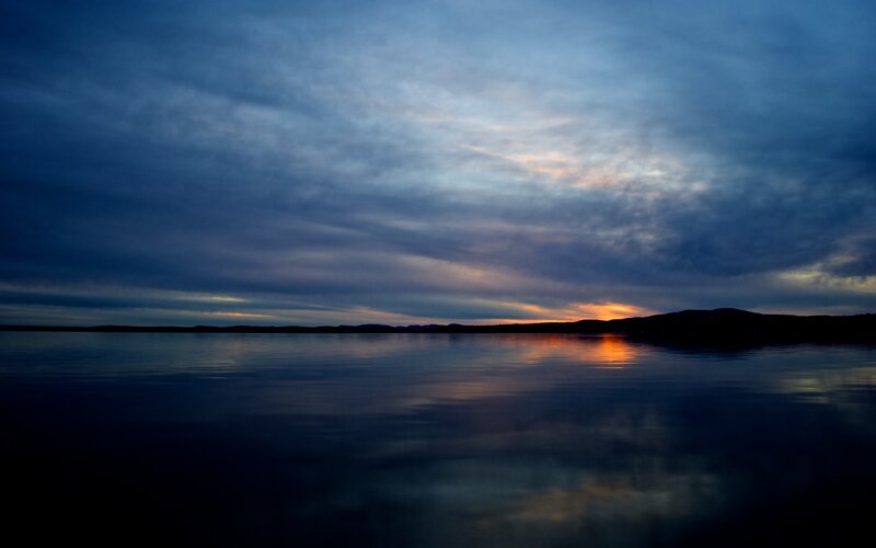 Sunset over Lake — Blue, Serene, Photograph, Sky