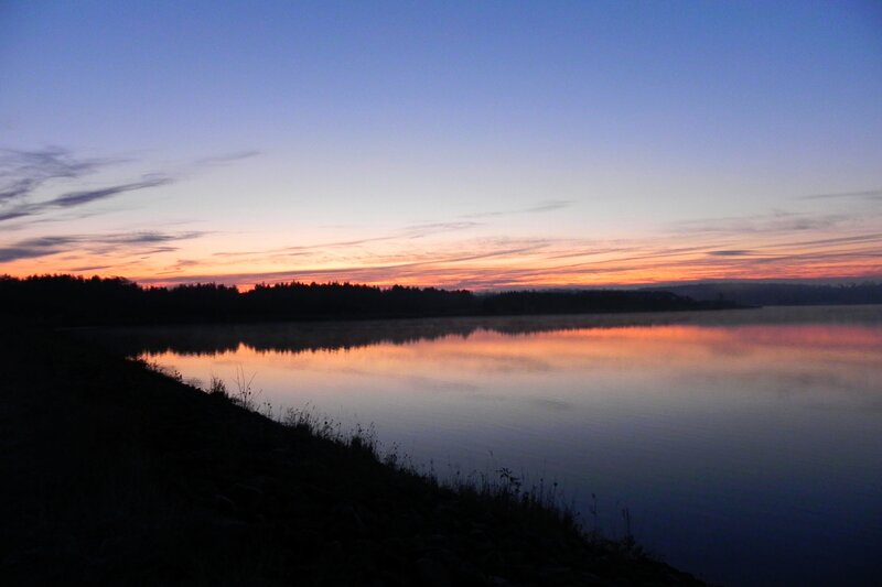 Sunset over Lake — Blue, Serene, Photograph, Sky, Trees