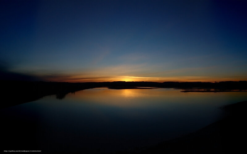 Sunset over Lake — Blue, Serene, Photograph, Sky, Water