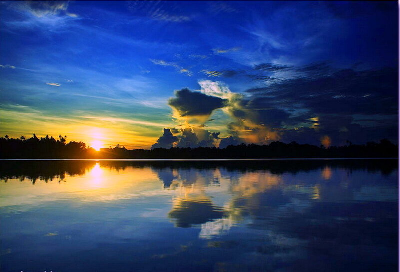 Sunset over Lake — Blue, Serene, Photograph, Sun