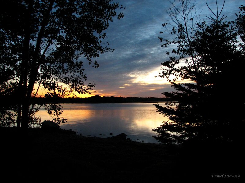 Sunset over Lake — Blue, Serene, Photograph, Trees, Sky