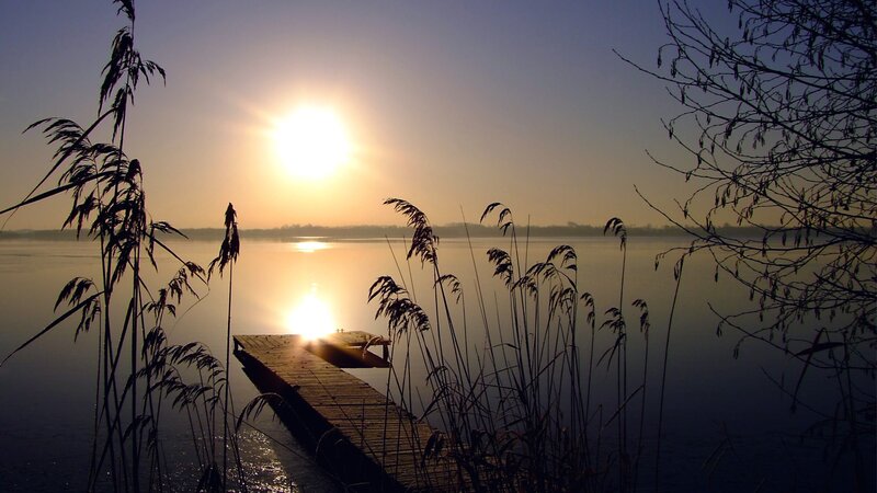 Sunset over Lake — Blue, Serene, Sunrise