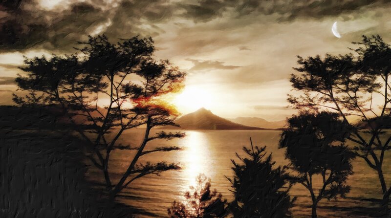 Sunset over Lake — Brown