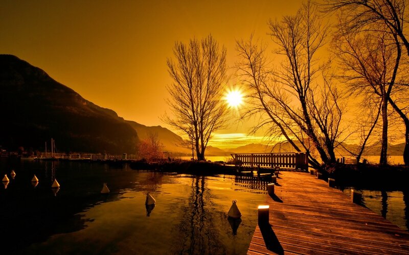 Sunset over Lake Dock — Orange