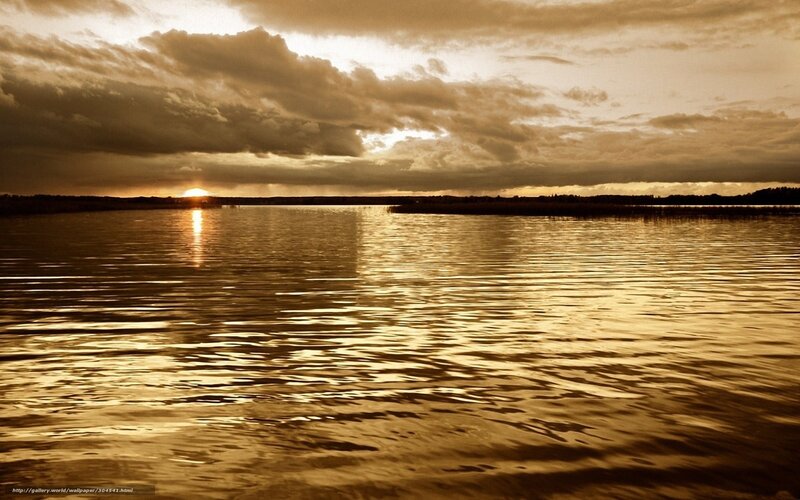 Sunset over Lake — Gold, Dramatic, Photograph, Clouds