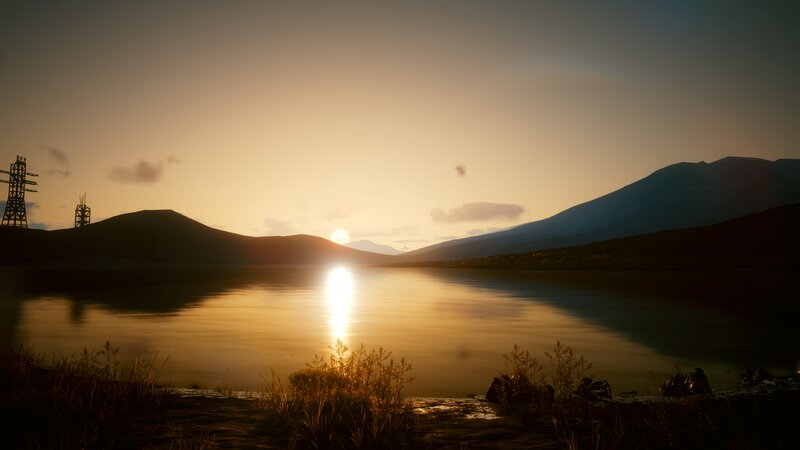 Sunset over Lake — Gold, Serene, 3d Render