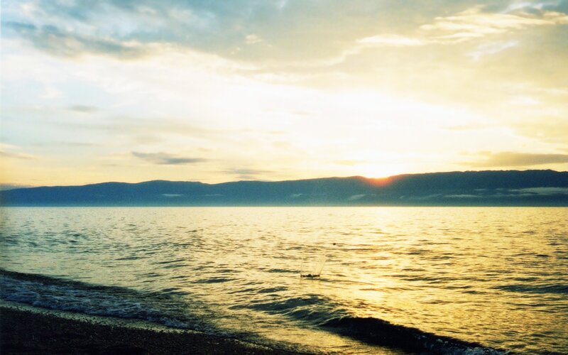 Sunset over Lake — Gold, Serene, Photograph, Mountains