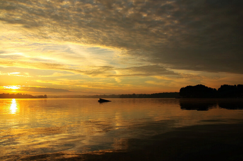 Sunset over Lake — Gold, Serene, Photograph
