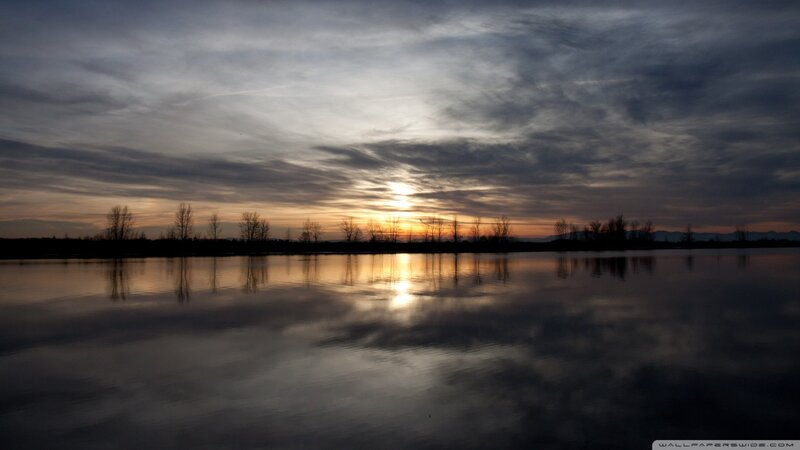 Sunset over Lake — Gray, Serene, Photograph