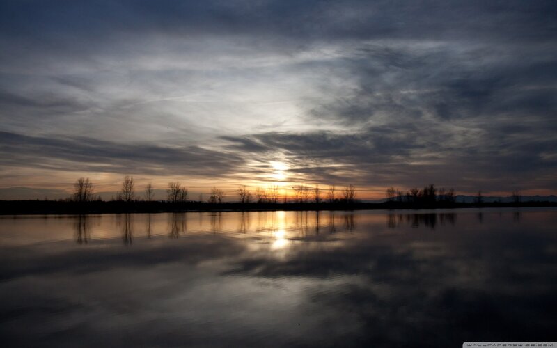 Sunset over Lake — Gray, Serene