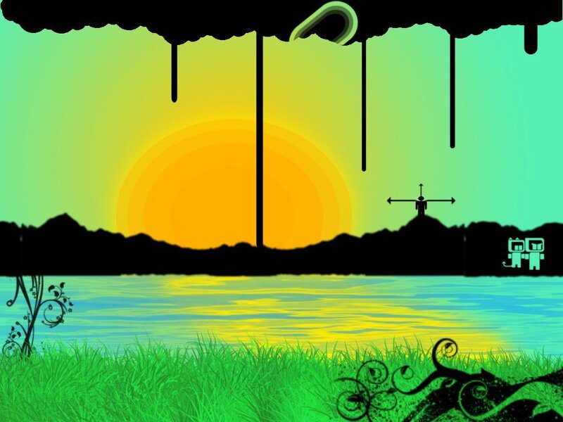 Sunset over Lake — Green, Serene, Digital Art