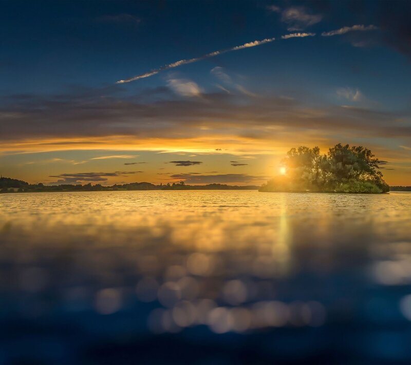 Sunset over Lake Island — Blue, Serene
