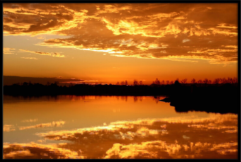 Sunset over Lake — Orange, Black