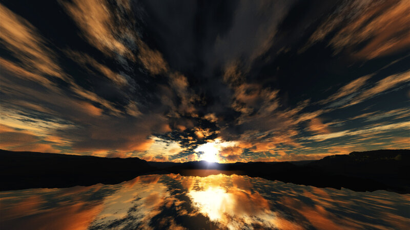 Sunset over Lake — Orange, Dramatic, Digital Art, Clouds