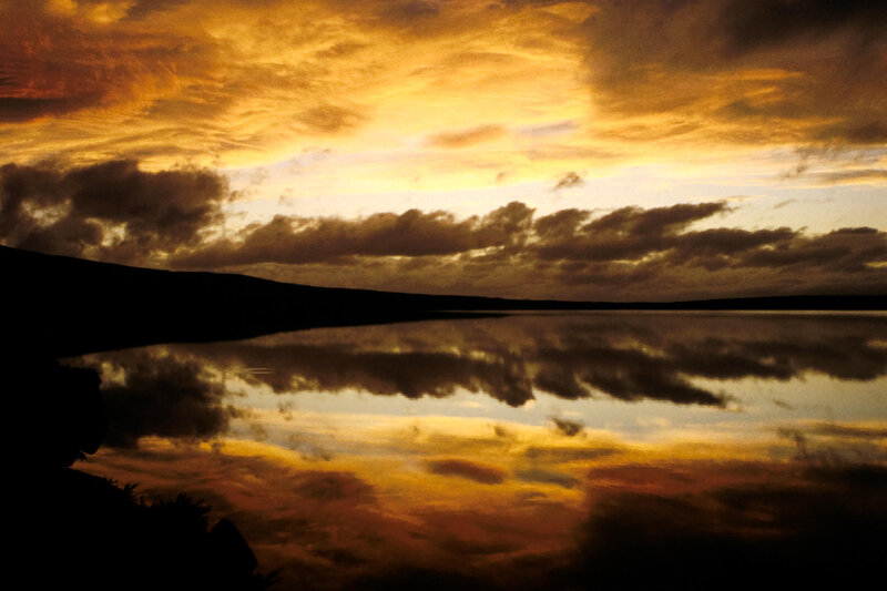 Sunset over Lake — Orange, Dramatic, Photograph, Clouds, Silhouette