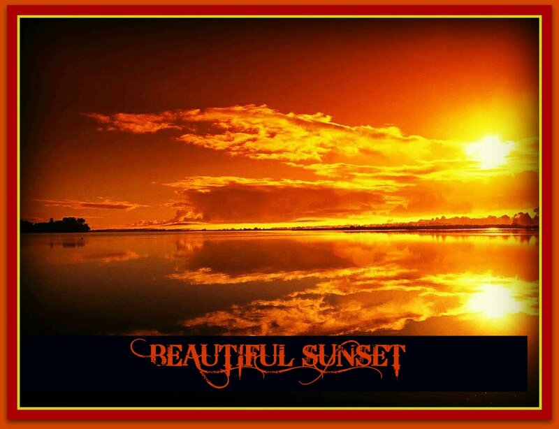 Sunset over Lake — Orange, Dramatic, Photograph, Clouds, Sun, Water
