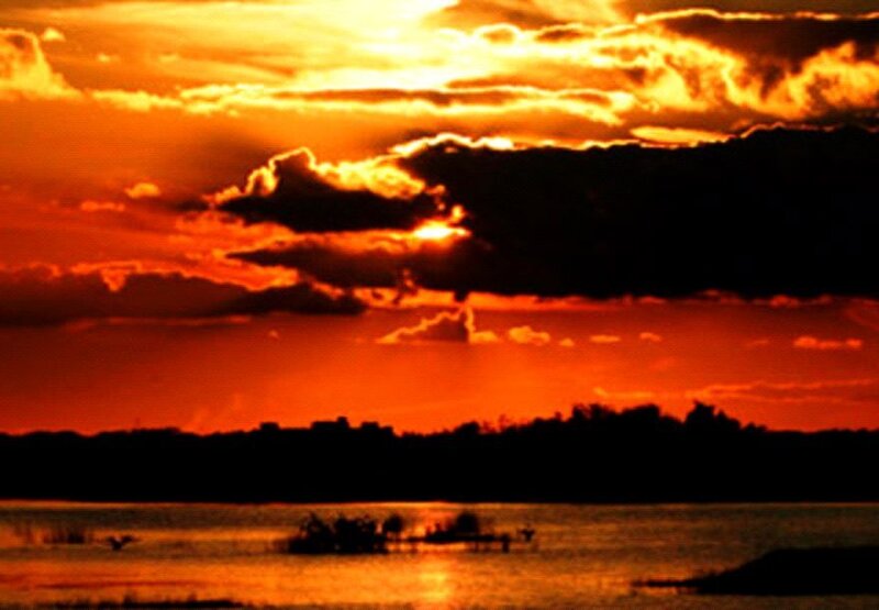Sunset over Lake — Orange, Dramatic, Photograph, Clouds