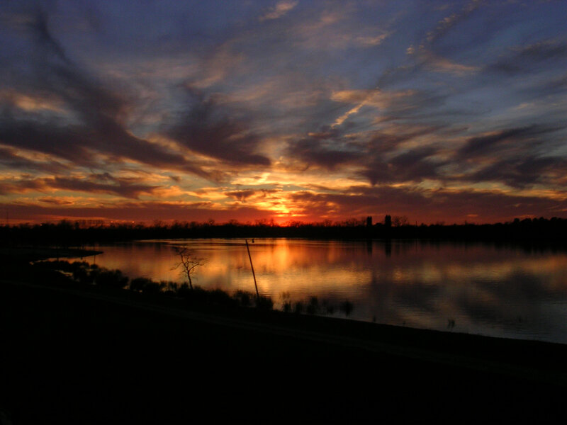 Sunset over Lake — Orange, Dramatic, Photograph, Clouds, Trees, Silhouette