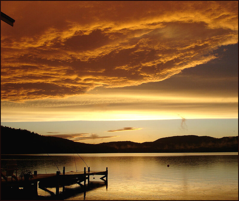 Sunset over Lake — Orange, Dramatic, Photograph, Dock