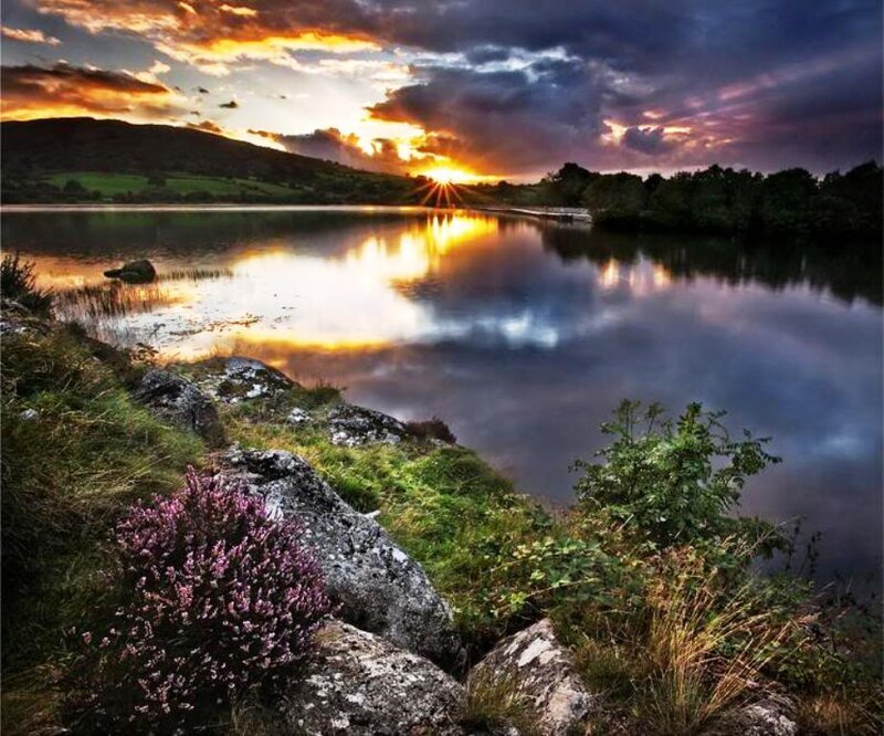 Sunset over Lake — Orange, Dramatic, Photograph, Mountain