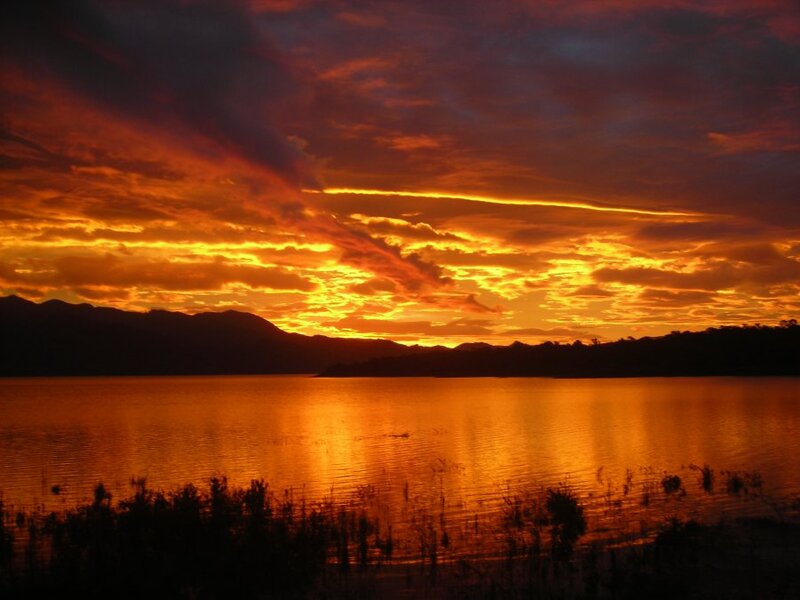 Sunset over Lake — Orange, Dramatic, Photograph, Mountains, Sky