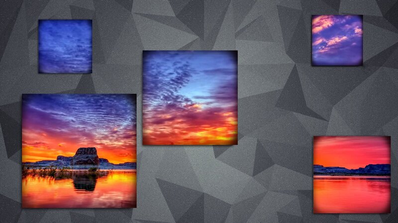 Sunset over Lake — Orange, Dramatic, Photograph, Sky, Clouds, Rock Formation